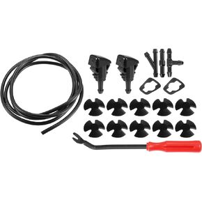 ACROPIX Front Windshield Washer Nozzle Kit Fit for Dodge for RAM for Dodge Charger with 2M Hose - Pack of 17 Black