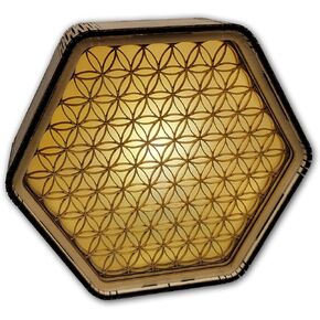 Flower of Life Lamp | Wood Bedside Mood Night Light Home Decor | Meditation Altar Shrine | Hexagon Sacred Geometry | Carved Engraved Sculpture | Chakra Healing Crystal Gift Art Object