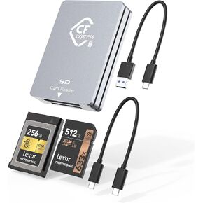 قارئ بطاقات CFexpress من النوع B/SD، قارئ بطاقات USB 3.2 Gen 2 CF Express بسرعة 10 جيجابت في الثانية مع بطاقة ذاكرة CFexpress من النوع B/SD، قارئ بطاقات CFexpress محمول من الألومنيوم مع كابلات USB C إلى USB A/C in Kuwait
