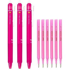 Pilot FriXion Ball Knock Retractable Erasable Gel Ink Pens, Extra Fine Point 0.5mm, Pink Ink, 3 Pens & 6 Refills Value Set