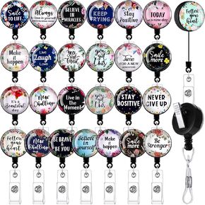 26 Pieces Funny Badge Reels Retractable Bulk with Motivational Quote, Phlebotomy Badge Holder Decorative Reel with Alligator Clip for Office Worker Doctor Nurse Gifts Bulk, 26 Styles