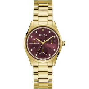 GUESS Women's 36mm Watch - Gold Tone Bracelet Red Dial Gold Tone Case