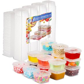 5 oz Small Plastic Containers with Lids (100pack), Food Storage Containers with Lids, Condiment Containers, Portion Cups, Jello Shot Cups, Sauce Cups, (Square)