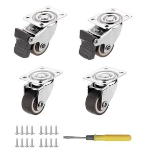 1 inch Swivel Caster Wheels Bearing Plate Caster Wheels, Rolling Casters for Furniture and Workbench Cart, Set of 4 (2 with Brakes & 2 Without) Come with Screws