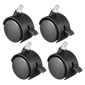 uxcell 2 Inch Swivel Casters Nylon Twin Wheel with Brake, M10 x 15mm Threaded Stem Swivel Caster, 115lb Total Capacity, Pack of 4