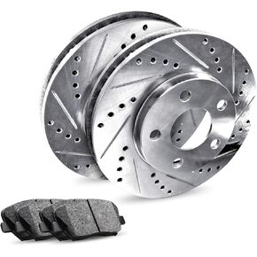 R1 Concepts Rear Brakes and Rotors Kit |Rear Brake Pads| Brake Rotors and Pads| Super Duty Brake Pads and Rotors |fits 2007-2021 Lexus LX570, Toyota Land Cruiser, Sequoia, Tundra