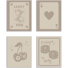 KEUSPI Trendy Retro Feeling Lucky You Girl Syndrome Queen Dice 8 Ball Cherry Black Ace Wall Art Poster Prints for Aesthetic Room Dorm Decor,Trendy Decorations Prints Unframed 8x10 Inches Set of 6