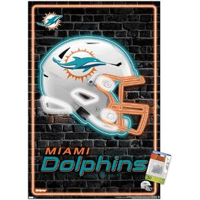 Trends International NFL Miami Dolphins - Neon Helmet 23 Wall Poster, 14.72" x 22.37", Premium Poster & Push Pin Bundle