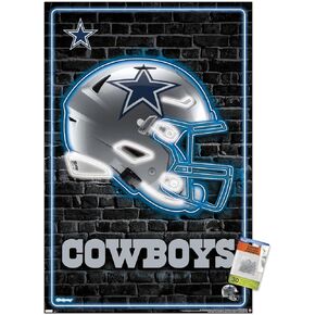 Trends International NFL Dallas Cowboys - Neon Helmet 23 Wall Poster, 14.72" x 22.37", Premium Poster & Push Pin Bundle