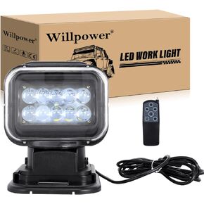 Willpower 3D 360º Rotate Remote Control Led Search Lights 50W Spot Beam Portable LED Work Light with Magnetic Base Driving Lamps for Car Offroad Truck ATV Boat Security Emergency Lighting 12V 24V