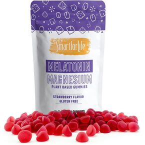 Smart for Life Melatonin Gummies 5mg W/Magnesium - 60 Count - Plant Based Vegan Melatonin Gummies - Strawberry Flavor Sleep Gummies - Heart & Bone Health Dietary Supplement - Adult Melatonin Gummies