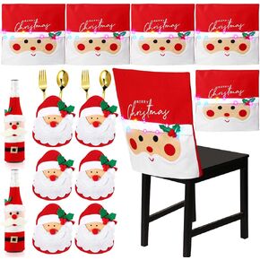 6 قطع LED لعيد الميلاد الخلفي غطاء الكرسي سانتا كلوز 6 قطع لطيفة لعيد الميلاد سترة النبيذ غطاء زجاجة 2 قطعة من اللباد الفضيات لعيد الميلاد جيوب حامل مع أوراق هولي بيري لتزيين مأدبة عيد الميلاد in Kuwait