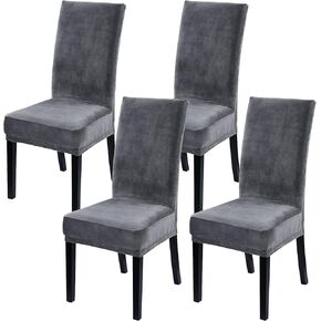 CAROMIO Velvet Chair Covers for Dining Room, Soft Stretch Dining Chair Slipcovers Removable Chair Protectors Covers, Set of 2, Grey