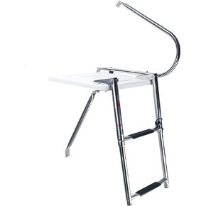 Stainless Steel 2 Step in-Board Outboard Transom Platform with 1 Handrail Marine Telescoping Boat Ladder with Fiberglass Swim Platform Collapsible Step Ladder for Swimming Pool Pontoon Dock in Kuwait