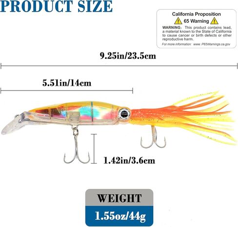 7 قطع من الطعم الصلب لصيد الحبار، مجموعة طعوم صيد مضيئة كبيرة الحجم، عيون ثلاثية الأبعاد ثلاثية الأبعاد طعوم صناعية، طُعم صيد بلاستيكي متعدد الألوان ناعم للمياه المالحة والمياه العذبة in Kuwait