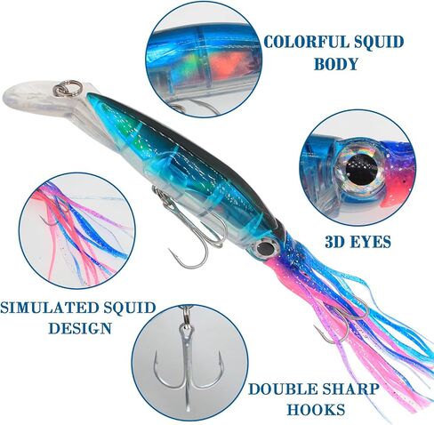 7 قطع من الطعم الصلب لصيد الحبار، مجموعة طعوم صيد مضيئة كبيرة الحجم، عيون ثلاثية الأبعاد ثلاثية الأبعاد طعوم صناعية، طُعم صيد بلاستيكي متعدد الألوان ناعم للمياه المالحة والمياه العذبة in Kuwait