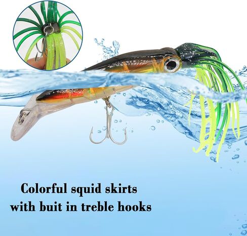 7 قطع من الطعم الصلب لصيد الحبار، مجموعة طعوم صيد مضيئة كبيرة الحجم، عيون ثلاثية الأبعاد ثلاثية الأبعاد طعوم صناعية، طُعم صيد بلاستيكي متعدد الألوان ناعم للمياه المالحة والمياه العذبة in Kuwait