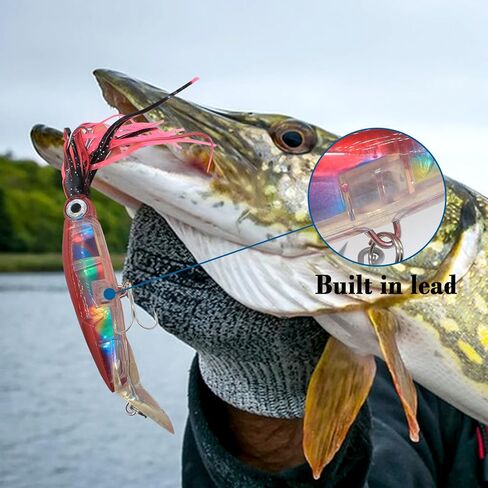 7 قطع من الطعم الصلب لصيد الحبار، مجموعة طعوم صيد مضيئة كبيرة الحجم، عيون ثلاثية الأبعاد ثلاثية الأبعاد طعوم صناعية، طُعم صيد بلاستيكي متعدد الألوان ناعم للمياه المالحة والمياه العذبة in Kuwait