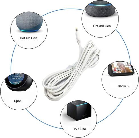 Extension Power Cord Replacement for Alexa Dot 4th Gen, Dot 5th Gen 2022, Dot 3rd Gen, Echo Pop, Show 5 and TV Cube, 10 ft Long Cable Black in Saudi Arabia
