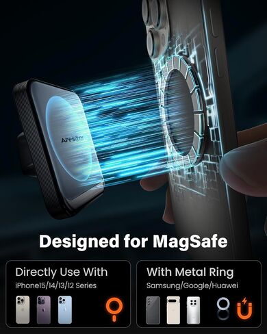 APPS2Car لحامل MagSafe للسيارة، حامل هاتف مغناطيسي للسيارة بدون استخدام اليدين، حامل مغناطيسي للسيارة يدور 360 درجة للهاتف الخلوي، حامل هاتف مغناطيسي للسيارة متوافق مع حافظات iPhone 15 14 13 12 Series MagSafe in Saudi Arabia