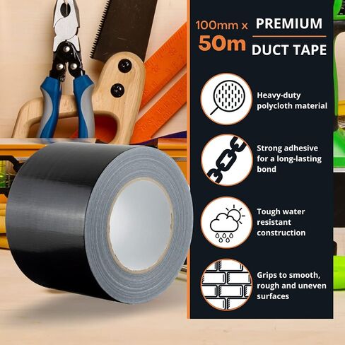 GTSE Black Duct Tape, Wide Roll, 3 inches x 55 Yards (164 ft), Heavy-Duty, Waterproof, 1 Roll Pack in Saudi Arabia