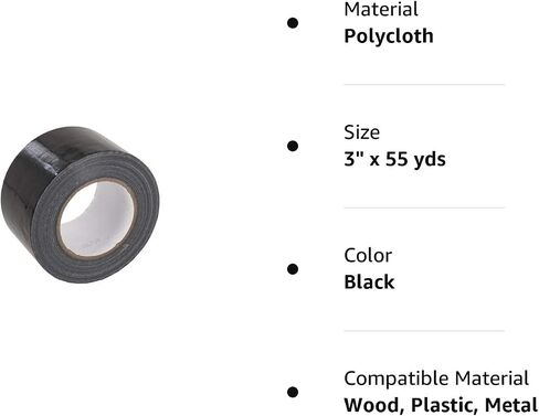 GTSE Black Duct Tape, Wide Roll, 3 inches x 55 Yards (164 ft), Heavy-Duty, Waterproof, 1 Roll Pack in Saudi Arabia