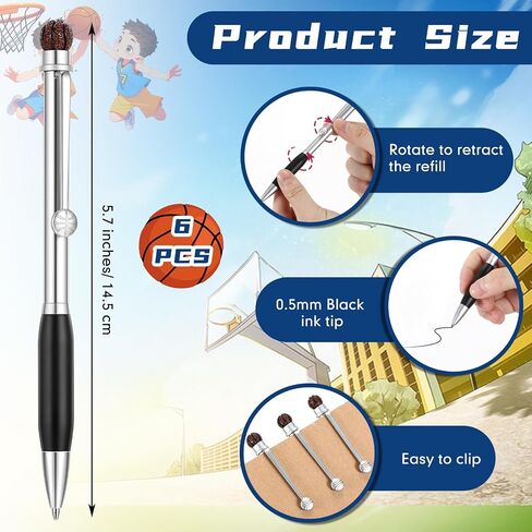 6 Pcs Soccer Ball Point Pen Metal Ballpoint Pen Black Ink Retractable Sports Pens Medium Point 0.5 mm Soft Grip Novelty Writing Party Favors for Kids School Office Party Supplies in Saudi Arabia