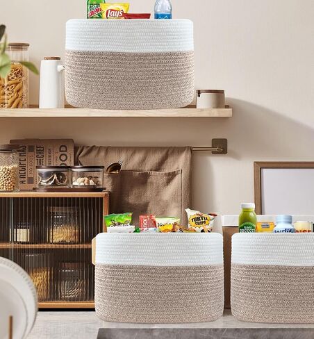 Set of 3 Woven Baskets for Storage | Cotton Rope Basket for Decor | Shoe Organizing Baskets & Storage | Decorative Storage Baskets & Bins (3-Toned Gray) in Saudi Arabia