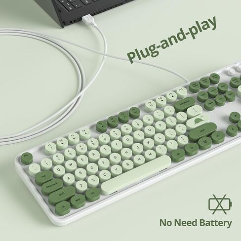 لوحة مفاتيح الآلة الكاتبة السلكية بالحجم الكامل، لوحة مفاتيح ماتشا باللون الأخضر، لوحة مفاتيح كمبيوتر قديمة مع أغطية مفاتيح مستديرة لأجهزة الكمبيوتر المحمول التي تعمل بنظام Windows (ماتشا) in Kuwait
