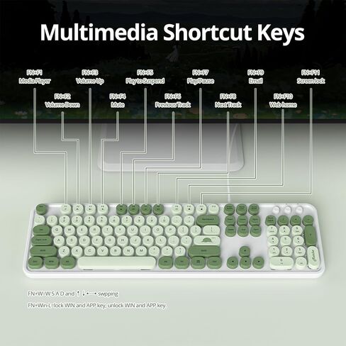لوحة مفاتيح الآلة الكاتبة السلكية بالحجم الكامل، لوحة مفاتيح ماتشا باللون الأخضر، لوحة مفاتيح كمبيوتر قديمة مع أغطية مفاتيح مستديرة لأجهزة الكمبيوتر المحمول التي تعمل بنظام Windows (ماتشا) in Kuwait