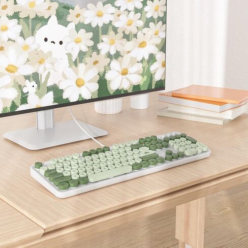 لوحة مفاتيح الآلة الكاتبة السلكية بالحجم الكامل، لوحة مفاتيح ماتشا باللون الأخضر، لوحة مفاتيح كمبيوتر قديمة مع أغطية مفاتيح مستديرة لأجهزة الكمبيوتر المحمول التي تعمل بنظام Windows (ماتشا) in Kuwait