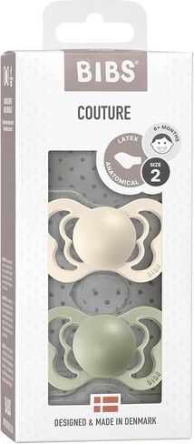 BIBS Pacifiers - Couture Collection | BPA-Free Baby Pacifier | Made in Denmark | Set of 2 Ivory/Sage Color Premium Soothers | Size 6-18 Months in Saudi Arabia