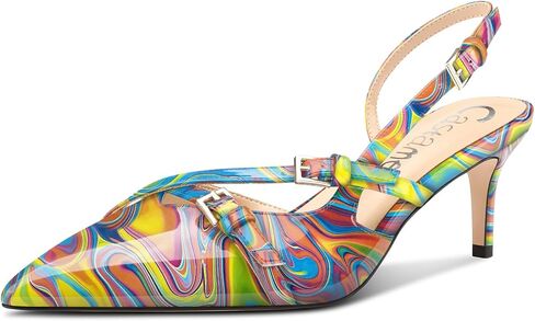 Castamere Womens Mid Kitten Heel Pointed Toe Sandals Pumps Slingback Buckle Prom Dress Patent Leather Summer 2.6 Inches Heels in Saudi Arabia