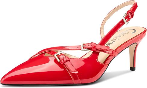 Castamere Womens Mid Kitten Heel Pointed Toe Sandals Pumps Slingback Buckle Prom Dress Patent Leather Summer 2.6 Inches Heels in Saudi Arabia