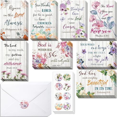Containlol 24 Christian Greeting Cards, Inspirational Bible Verse Quote Scripture Floral Cards Religious Motivational Encouragement with Envelopes and Stickers for Women Men Supplies(Vintage) in Kuwait