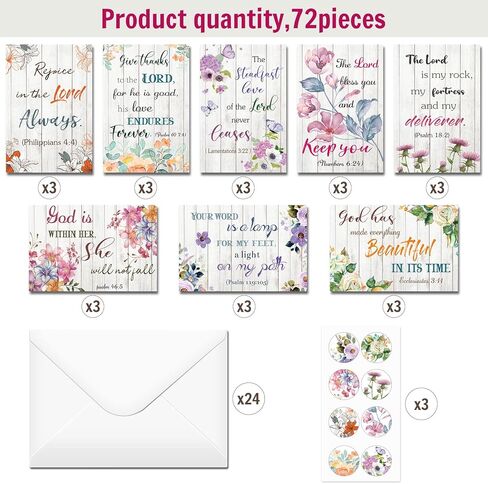 Containlol 24 Christian Greeting Cards, Inspirational Bible Verse Quote Scripture Floral Cards Religious Motivational Encouragement with Envelopes and Stickers for Women Men Supplies(Vintage) in Kuwait