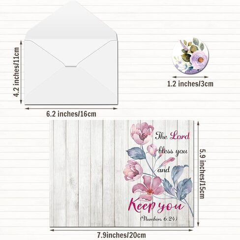 Containlol 24 Christian Greeting Cards, Inspirational Bible Verse Quote Scripture Floral Cards Religious Motivational Encouragement with Envelopes and Stickers for Women Men Supplies(Vintage) in Kuwait