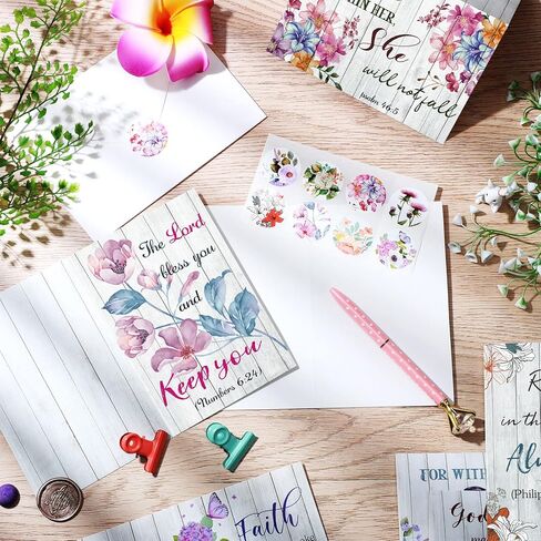 Containlol 24 Christian Greeting Cards, Inspirational Bible Verse Quote Scripture Floral Cards Religious Motivational Encouragement with Envelopes and Stickers for Women Men Supplies(Vintage) in Kuwait