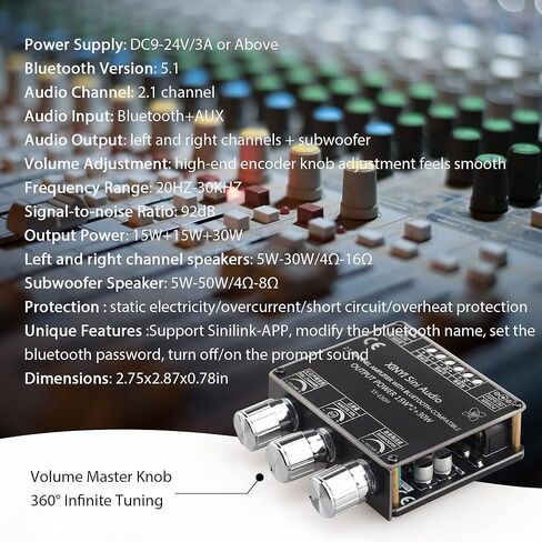 لوحة مضخم طاقة بلوتوث E30H 2.1 قناة 15 وات*2+30 وات تدعم اسم بلوتوث مخصص، وحدة مضخم طاقة الصوت 12 فولت-24 فولت لمكبر صوت بلوتوث DIY in Kuwait
