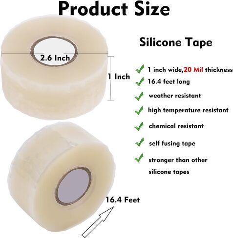 Self Sealing Fusing Silicone Tape,1 in Wide 15 Feet Heavy Duty & Leak Proof Rubber Waterproof Hose Tape Pipe for Water Emergency Pipeline Repair Cable Winding Insulating Clear in Kuwait