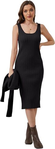 Lauweion Women Casual 2 Piece Dress Outfits Long Sleeve Crewneck Ribbed Knit Crop Sweater and Bodycon Midi Dress Set in Kuwait