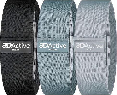 3DActive Fabric Resistance Bands for Legs and Butt. Wide Non-Slip Hip Band Set for Home and Gym Workouts. Exercise Guide and Carry Bag Included in Saudi Arabia