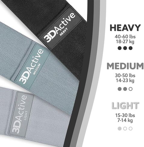 3DActive Fabric Resistance Bands for Legs and Butt. Wide Non-Slip Hip Band Set for Home and Gym Workouts. Exercise Guide and Carry Bag Included in Saudi Arabia