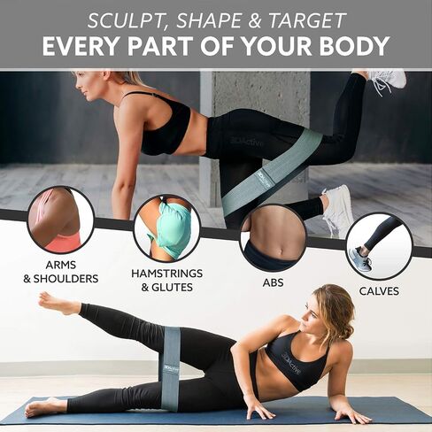 3DActive Fabric Resistance Bands for Legs and Butt. Wide Non-Slip Hip Band Set for Home and Gym Workouts. Exercise Guide and Carry Bag Included in Saudi Arabia