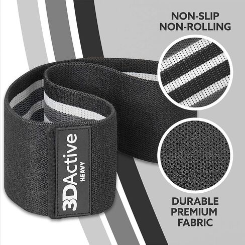 3DActive Fabric Resistance Bands for Legs and Butt. Wide Non-Slip Hip Band Set for Home and Gym Workouts. Exercise Guide and Carry Bag Included in Saudi Arabia