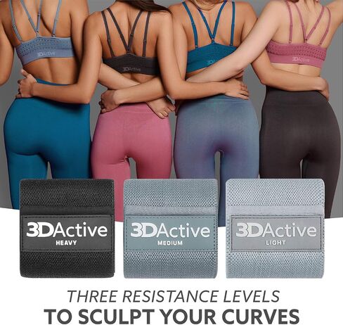 3DActive Fabric Resistance Bands for Legs and Butt. Wide Non-Slip Hip Band Set for Home and Gym Workouts. Exercise Guide and Carry Bag Included in Saudi Arabia