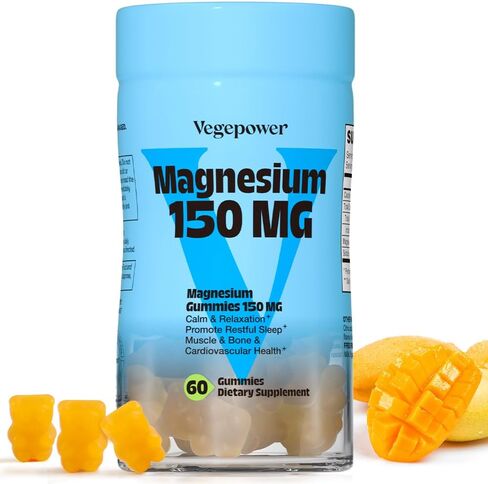 Vegan Magnesium Citrate Gummies, 150mg Magnesium Gummies for Adults & Kids, High Absorption Calm Magnesium Supplement for Sleep, Muscle Relax, Nerve and Bone Health, Gluten Free, Non-GMO, 60 Gummies in Kuwait