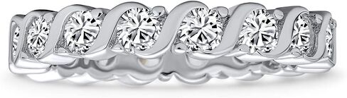 Bling Jewelry Cubic Zirconia CZ Band Stackable Wave Set Eternity Anniversary Wedding Band Ring For Women .925 Sterling Silver in Saudi Arabia