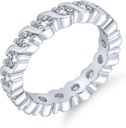 Bling Jewelry Cubic Zirconia CZ Band Stackable Wave Set Eternity Anniversary Wedding Band Ring For Women .925 Sterling Silver in Saudi Arabia
