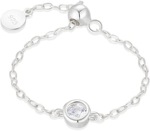 Kokoma CZ Diamond Link Chain Statement Ring for Women Girls Sterling Silver 925 Crystal Stackable Band Adjustable Promise Engagement Ring Dangling Coin Dainty Jewelry Gifts in Saudi Arabia